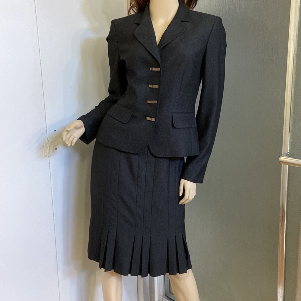 exc Anne Klein 6 Med suit 2 pc jacket blazer skirt black Lined business career